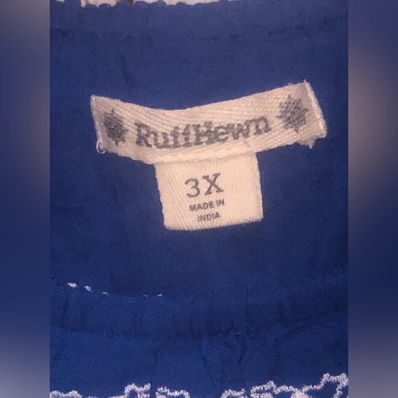 RUFF HEWN Blue/White Peasant Ruffle on/off Shoulder Blouse Top 3X Plus NWT. - Picture 4 of 6